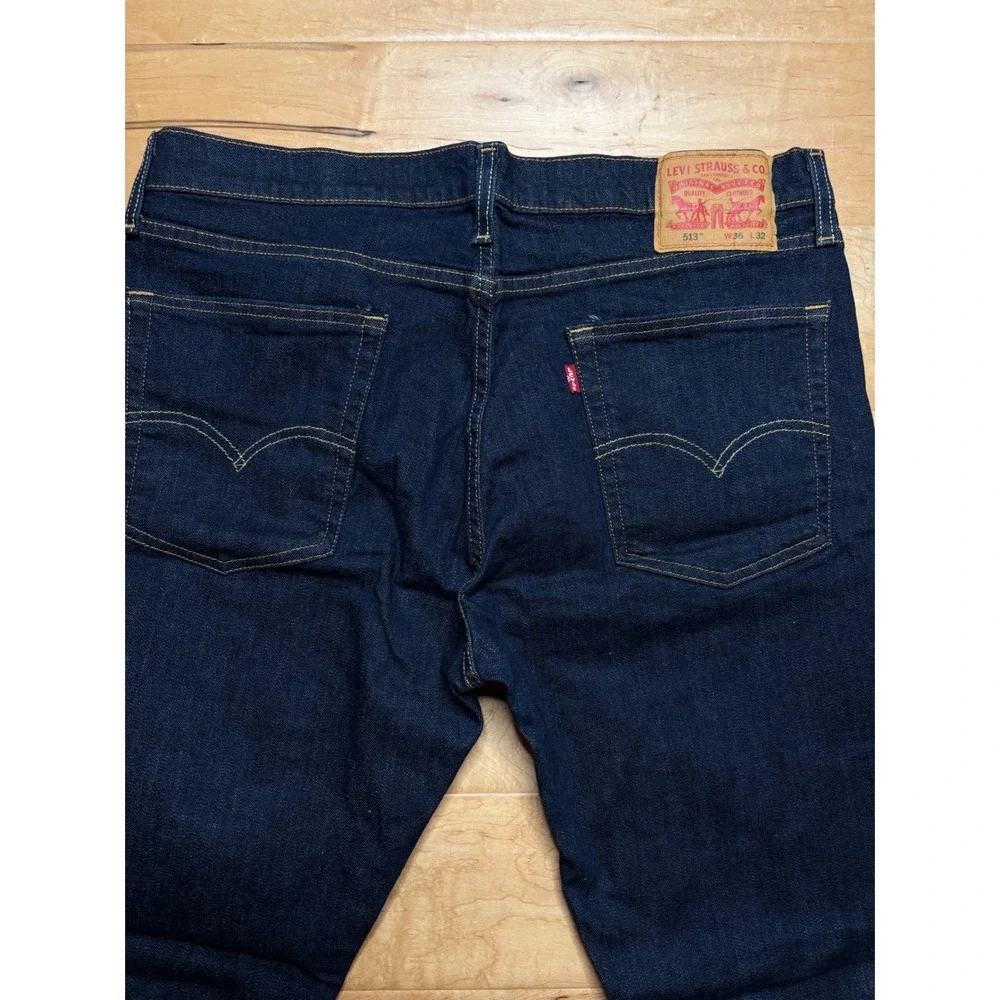 Levi's 513 Slim Straight Jeans Mens 36x32  Blue Dark Wash Stretch Denim